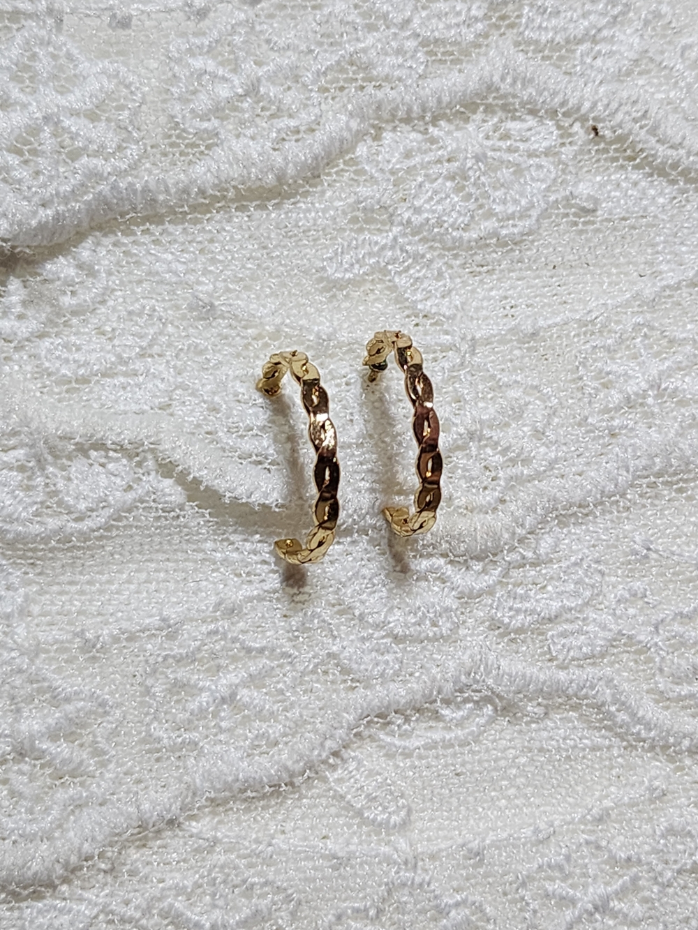 Dainty Gold Toned Textured Hoop Earrings - Elegant Women’s Jewelry